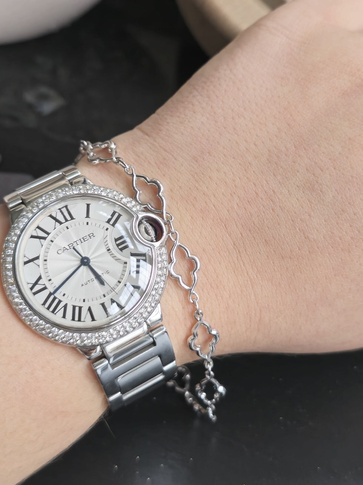 Lovely New Solid 9ct White Gold Chain Clover Motif BRACELET 7.5inch Hallmarked