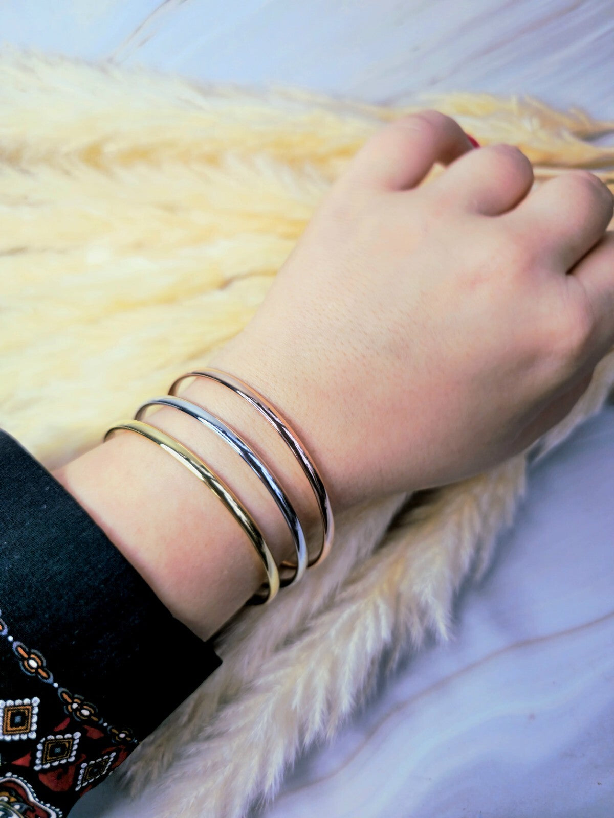 New Set Of 9ct Yellow/White/Rose Gold Round Bangle 4mm Stacking BRACELET 70mm
