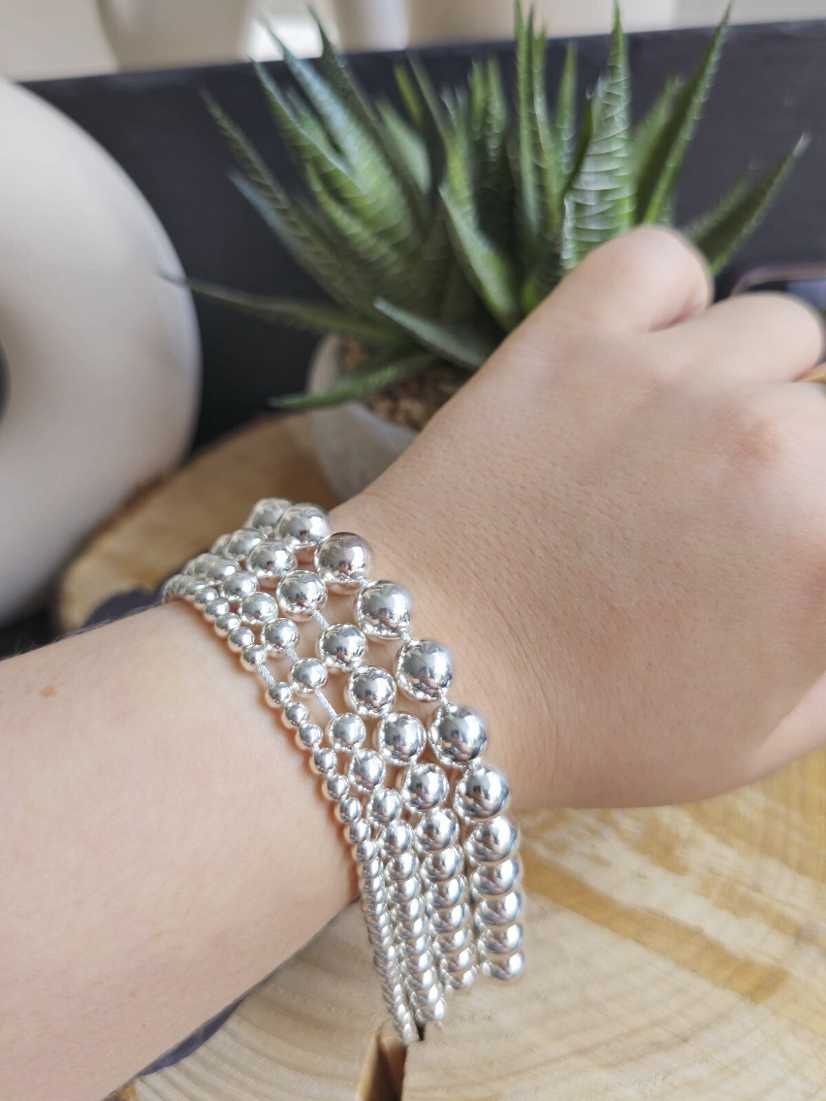 New 925 Sterling Silver Chunky 6mm Ball Bracelet 11grams Bead 19cm