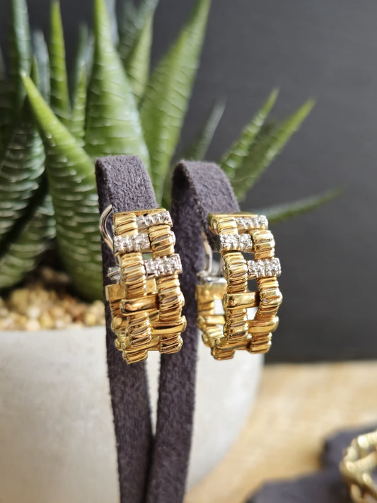 Solid 18k Yellow Gold Diamond Earrings 25mm Heavy Hoops 22 GRAMS Omega Clasp