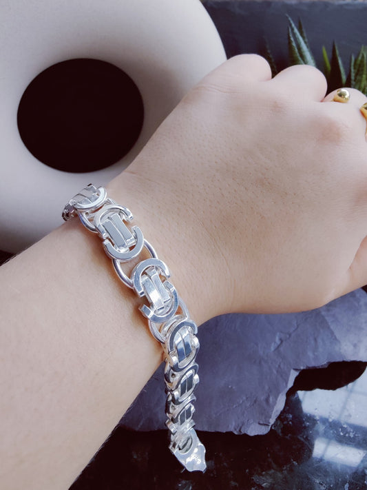 925 Sterling Silver Chunky Heavy Mens Chain Bracelet 52grams Flat Byzantine 10mm