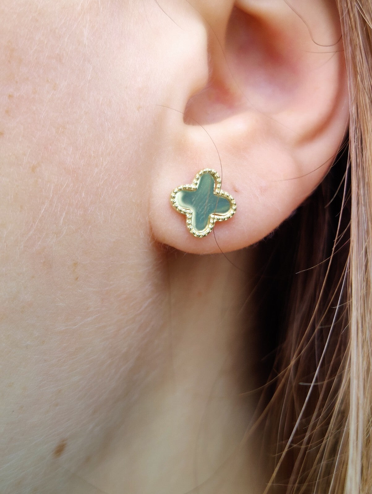New 9ct Yellow Gold Sleepers Flower Stud Clover Earrings Butterfly Elegant