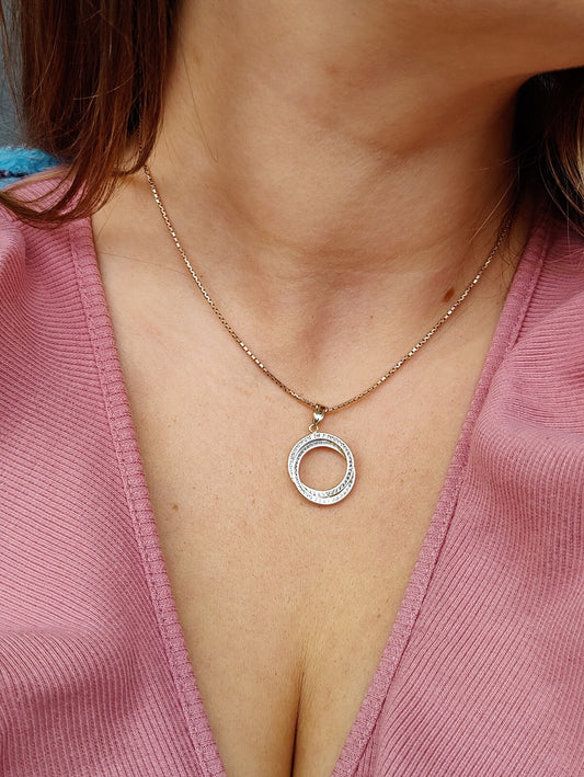 New Round Solid 9ct Yellow Gold Cubic Zirconia Pendant Double Twisted Circle CZ