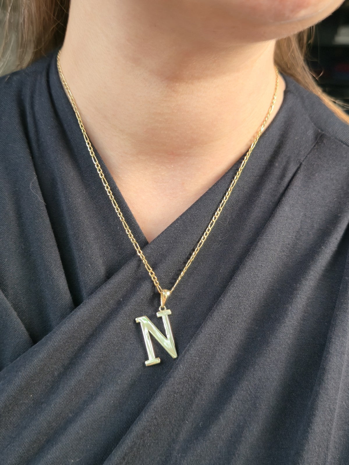 New Solid 9K Yellow Gold Initial Letter N Pendant Personalised 33mm Hallmarked