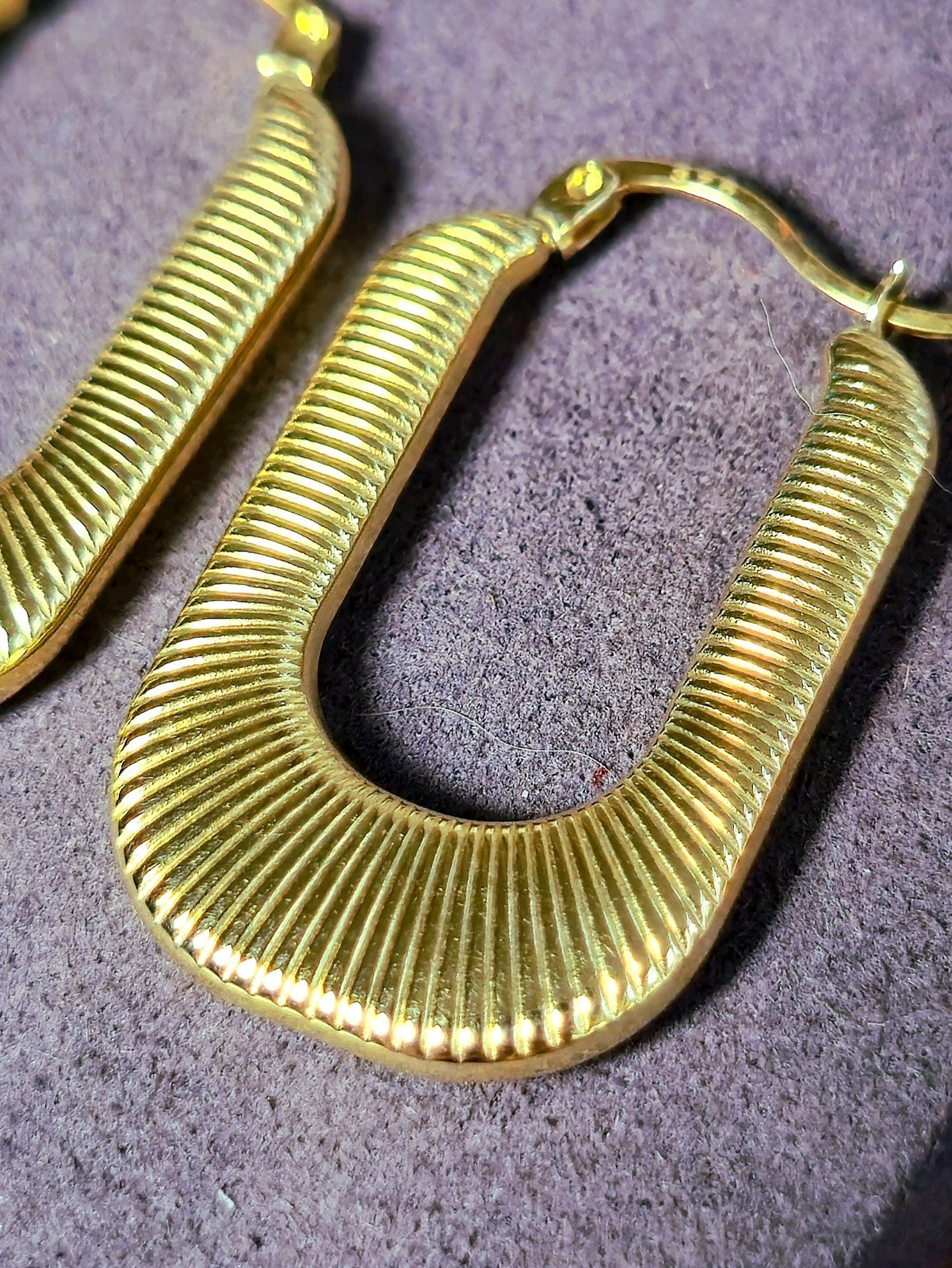 New 9ct Yellow Gold Hoop Earrings Square Oval Hoops Strip Pattern Hallmarked