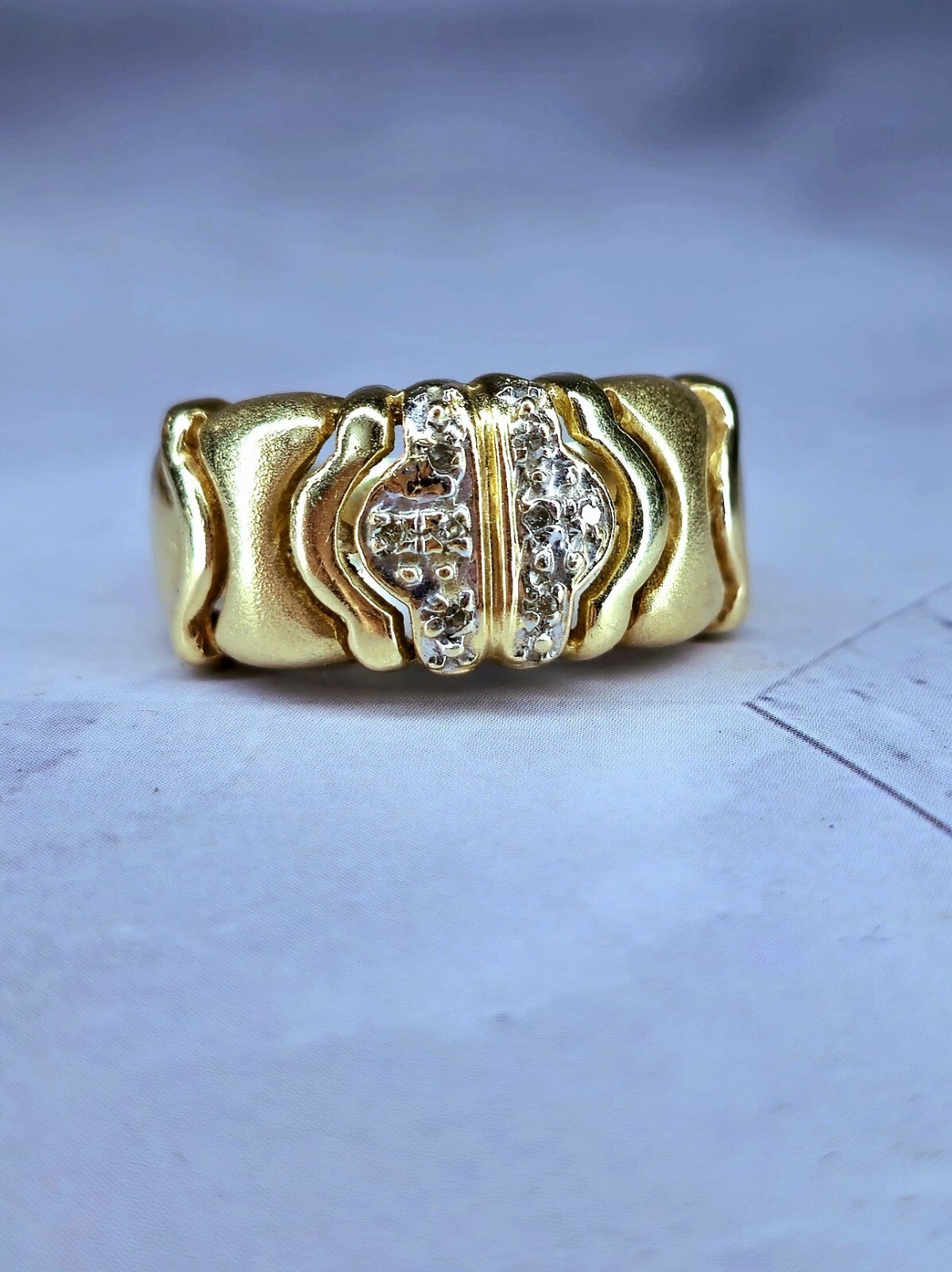 Solid 14k Yellow Gold Jewellery Set of Diamond Ring and Earrings Omega Clasp Mat
