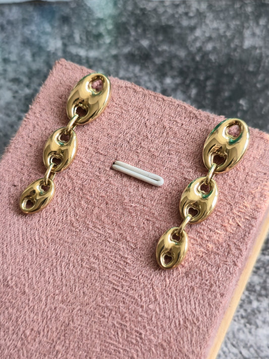 New 9ct Yellow Gold Puffed Graduated Bean Drop Earrings Anchor Chunky Drops 40mm