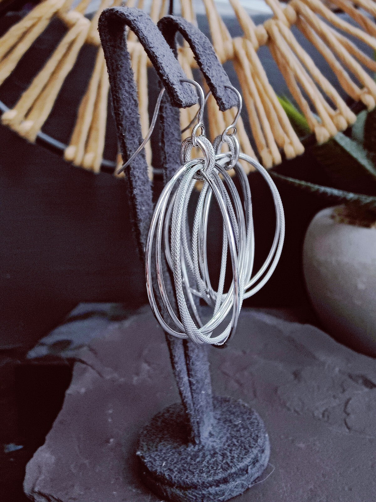 NEW 9ct White Gold Solid Drop Dangling Earrings Circles Hallmarked Hook
