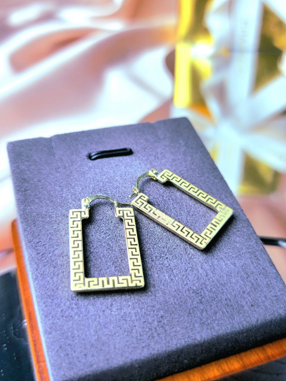 NEW 9ct Yellow Gold Greek Key Hoop Earrings Square Hoops Hallmarked