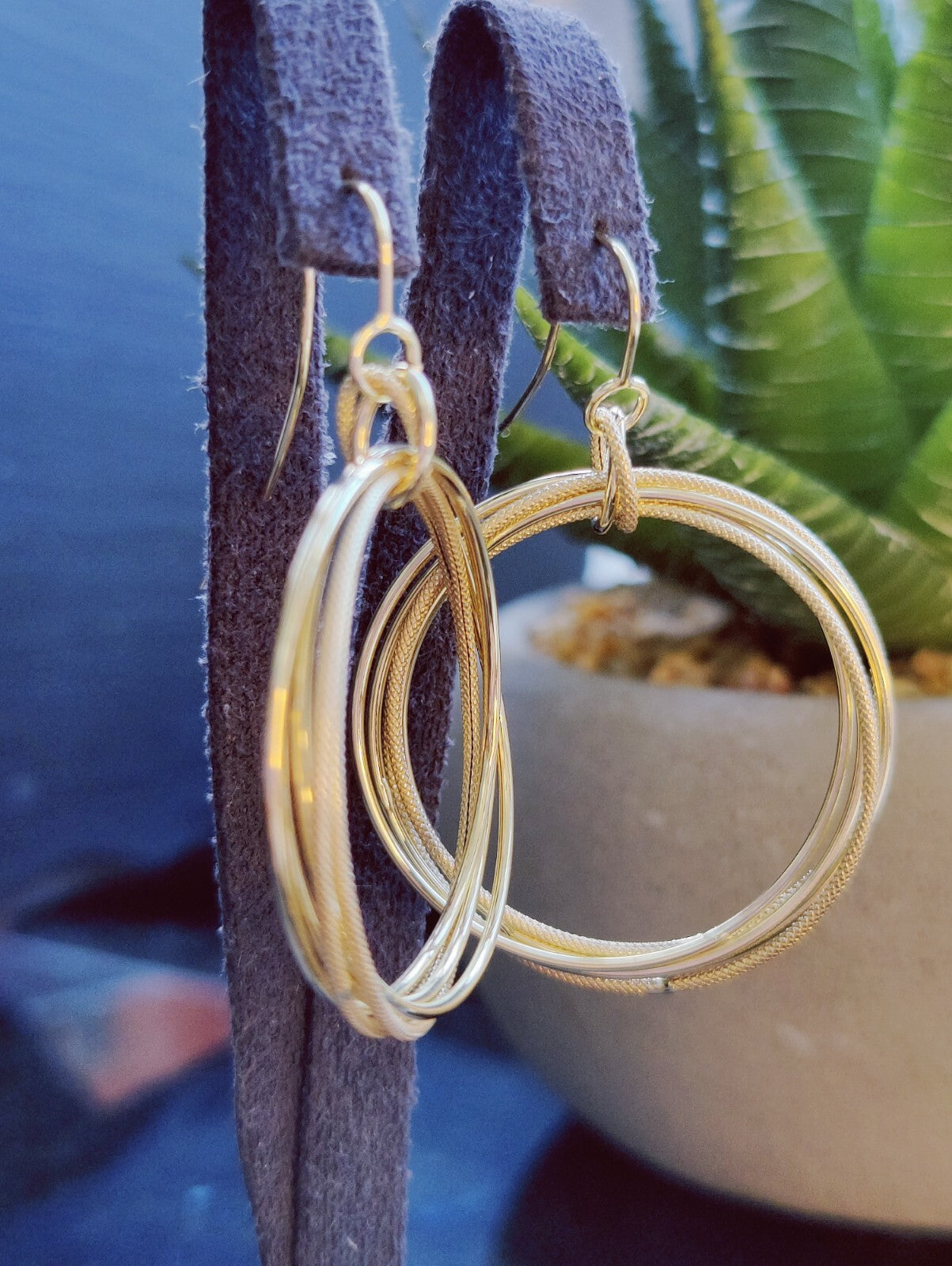 NEW 9ct Yellow Gold Solid Drop Dangling Earrings Circles Hallmarked