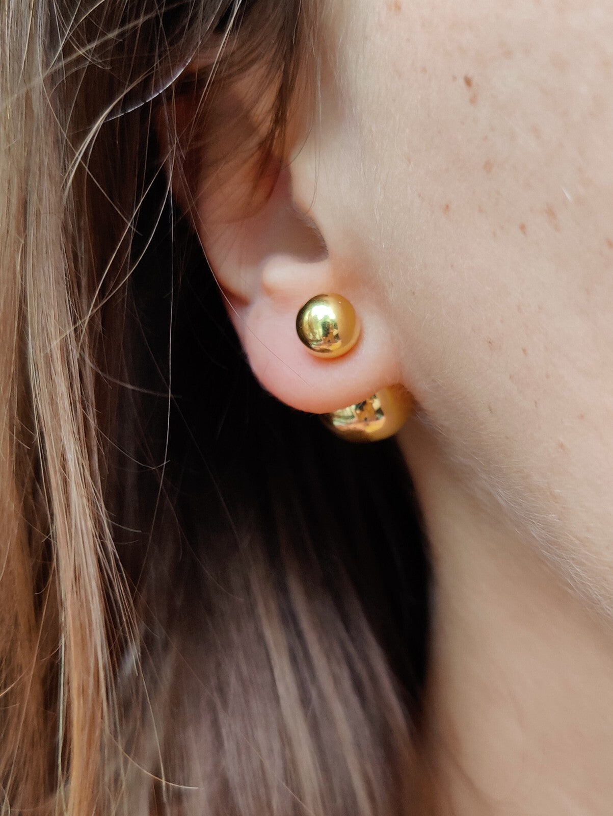 Double Ball Reversible 9K Yellow Gold Stud Earrings 8-14 mm Hallmarked Two Balls