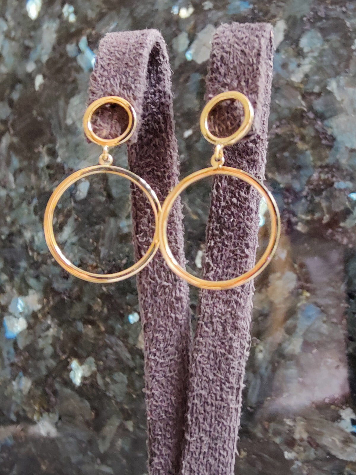 NEW 9ct Solid Yellow Gold Drop Earrings Double Circle With Butterfly Fitting