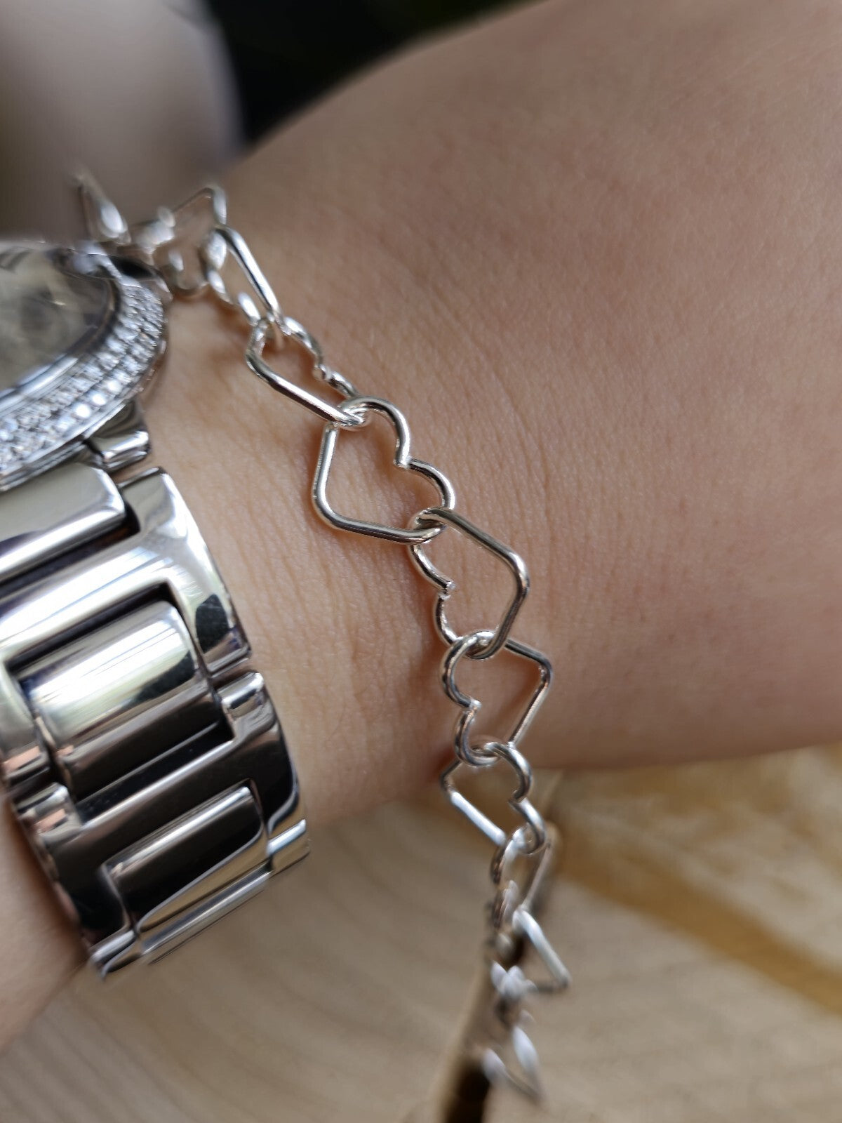 New 925 Sterling Silver Heart Link Bracelet 7.5inch 10mm 7.5grams Hallmarked