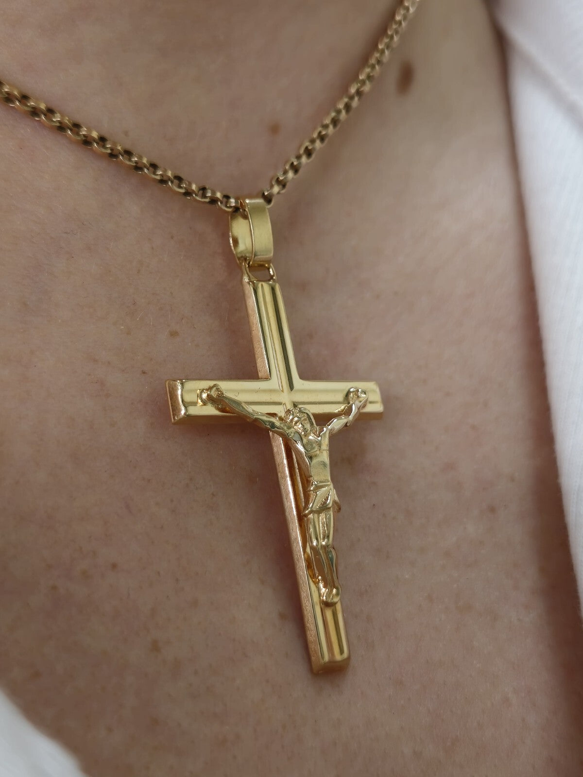 New Solid 9ct Yellow Gold Square Cross with Jesus Pendant 50mm x 30mm Hallmarked