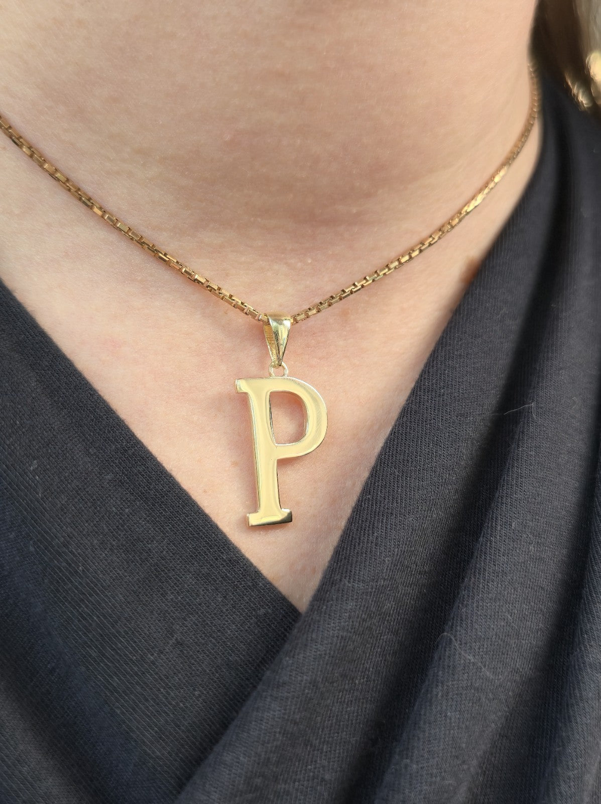 New 9K Yellow Gold Initial P Pendant Personalised 34mm Long Big Loop Hallmarked