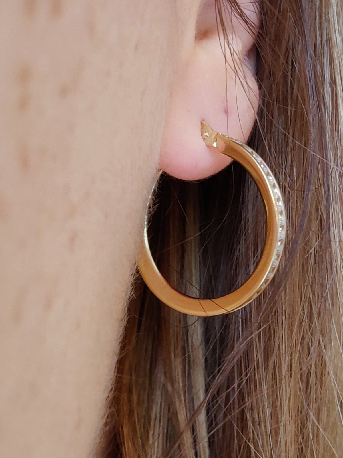 9K Yellow Gold Hoops Cubic Zirconia Earrings 3.0 grams 25mm Hallmarked New CZ