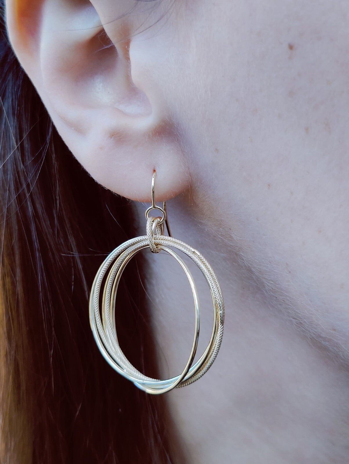 NEW 9ct Yellow Gold Solid Drop Dangling Earrings Circles Hallmarked