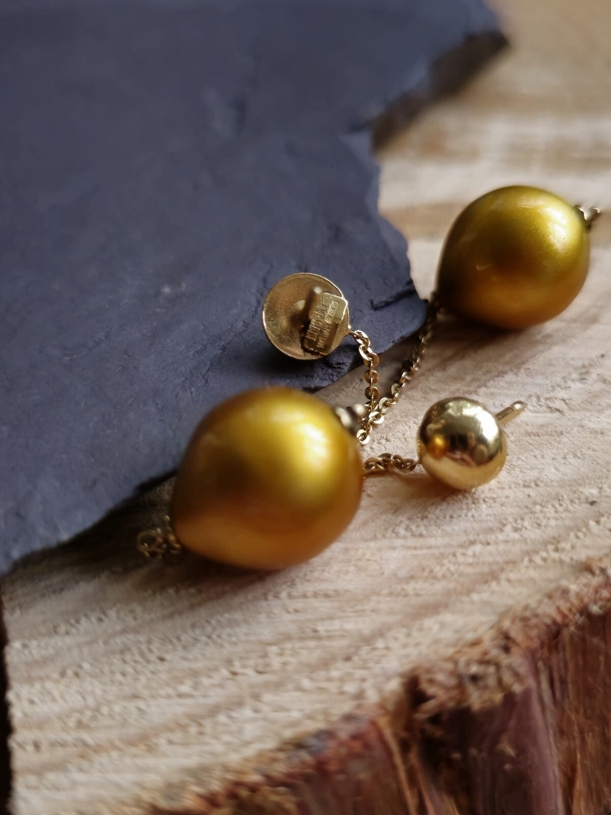 Long Chain Drop Earrings in 14K Yellow Gold Yellow 8mm Baroque Pearls 73mm Long