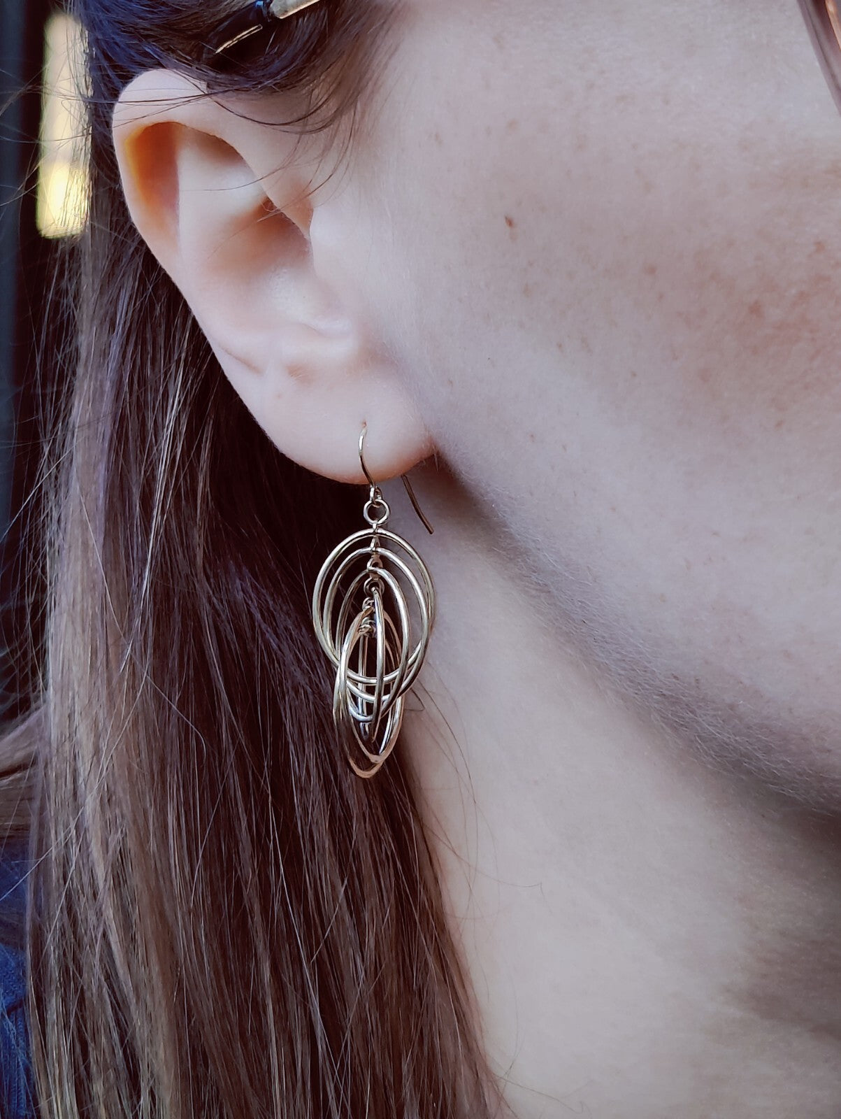 NEW 9ct Sold Yellow Gold Drop Dangling Earrings Fancy Twisted Circles
