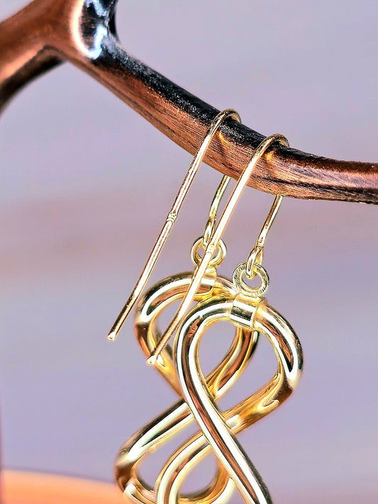 NEW Solid 9ct Yellow Gold Twisted Drop Earrings Hook Clasp 8 Eight Shape Drops