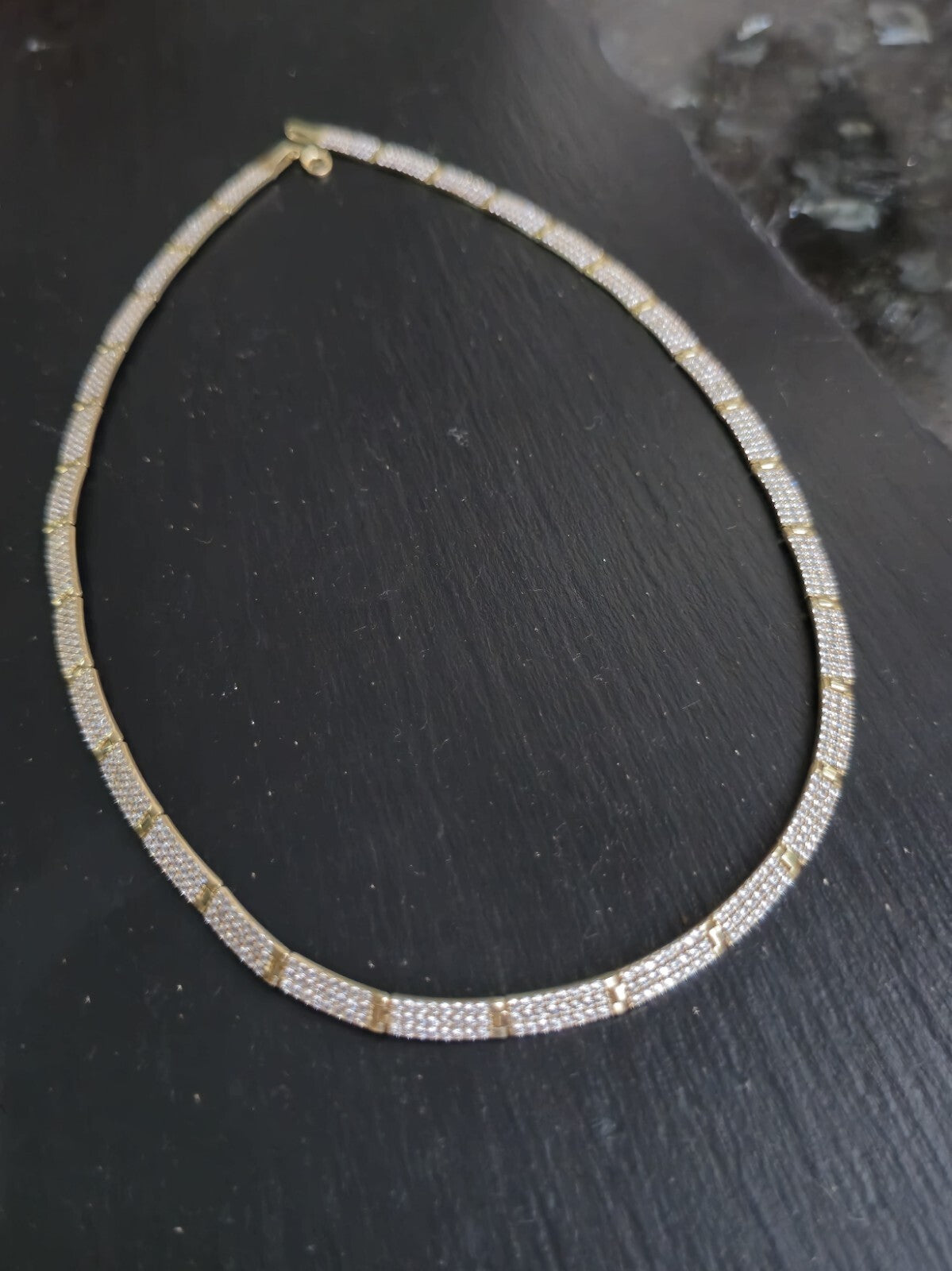 New Iced/Loaded Solid 9ct Yellow Gold Collar/Necklace 7.5inch C/Z Pave Hallmark