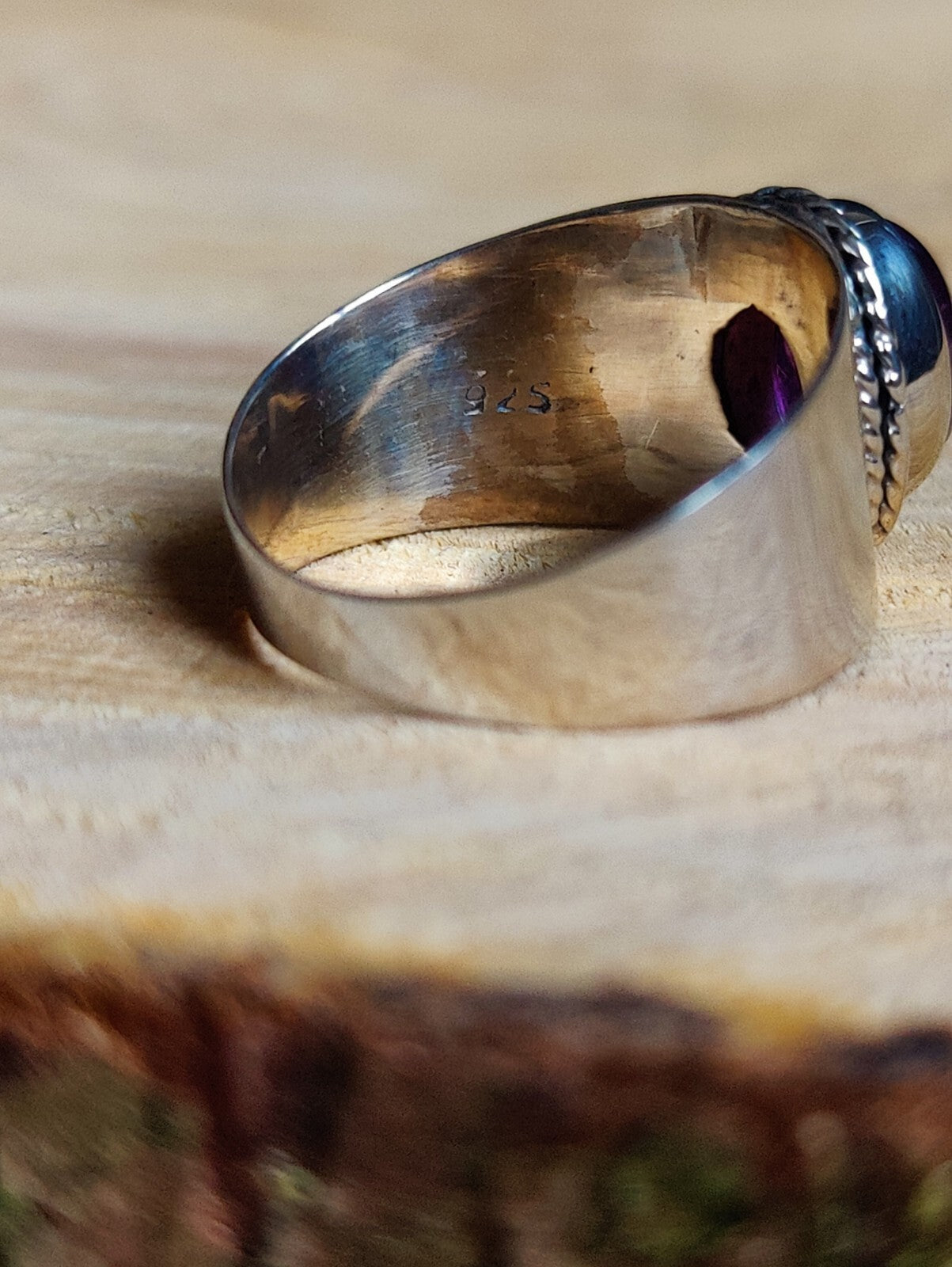 Vintage Sterling Silver Dress Coctail Ring with Cabochon Amethyst, size O