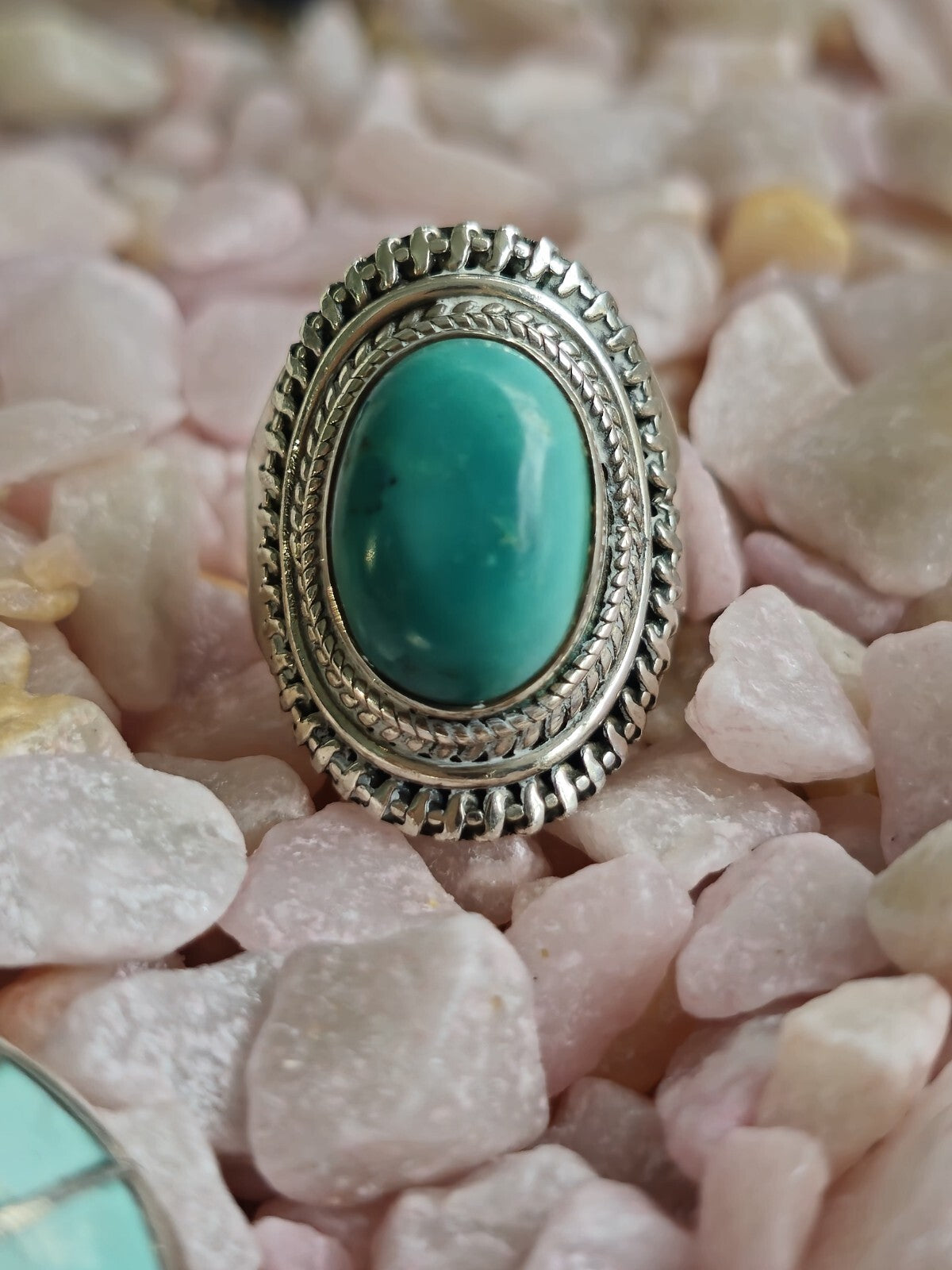 Vintage Like Sterling Silver Dress Cocktail Ring with Cabochon Turquoise size N+