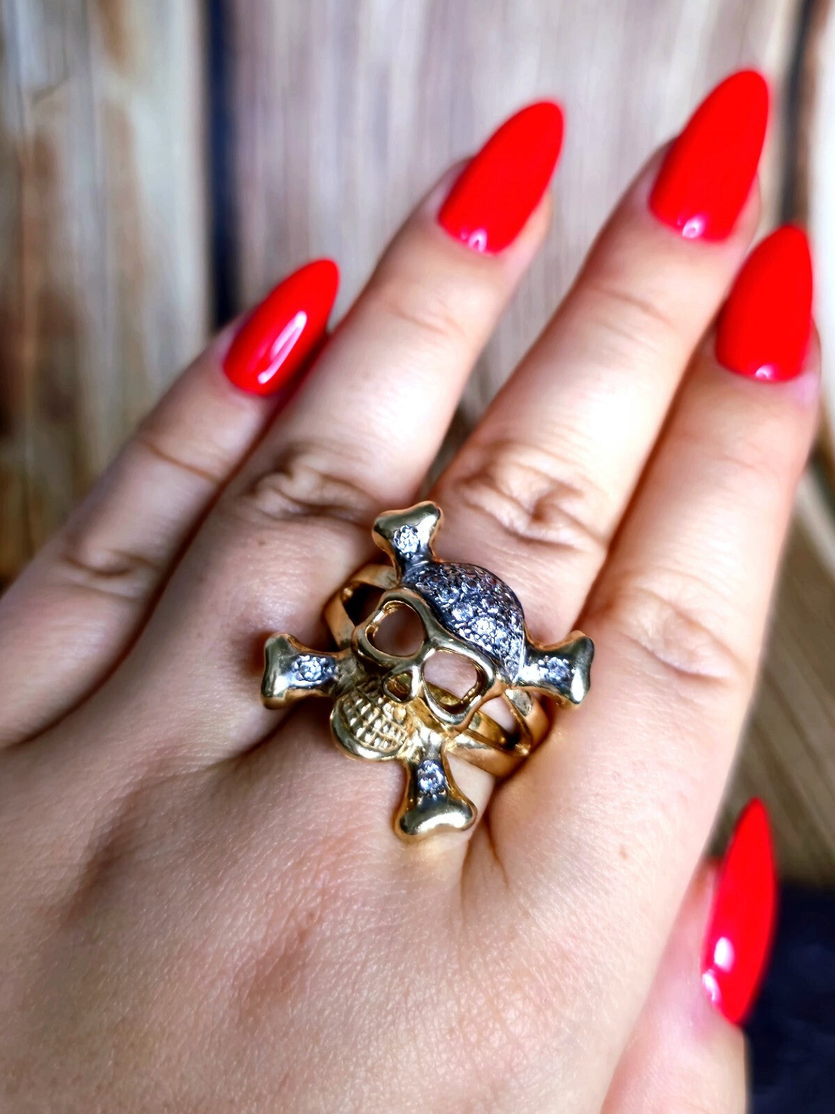 Solid 9ct Yellow Gold Signet Ring big size: Z+1 Skull C/Z Skeleton Heavy Chunky