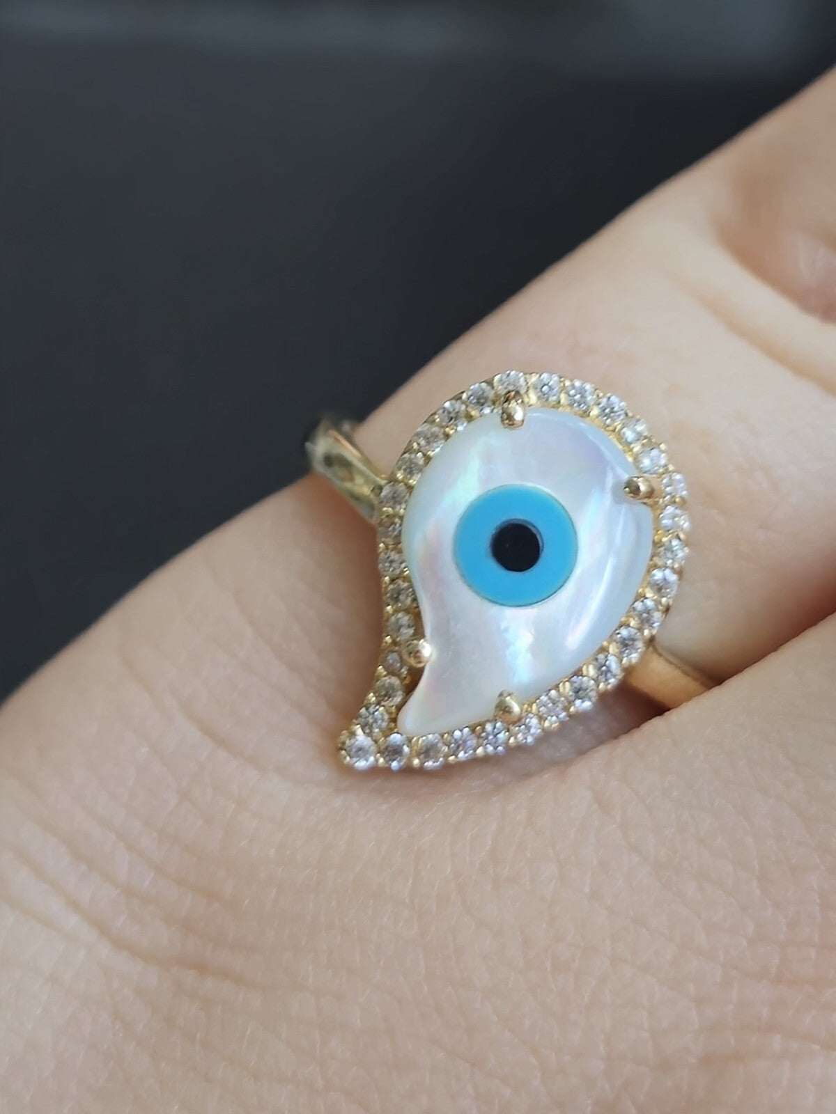 14k Yellow Gold Evil Eye Set of Ring and Earrings English Clasp