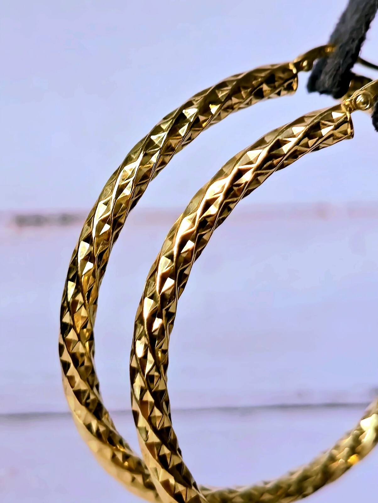 Big 9ct Yellow Gold Twisted Hoop Earrings Twist Hoops 57mm Diamond Cut Pattern