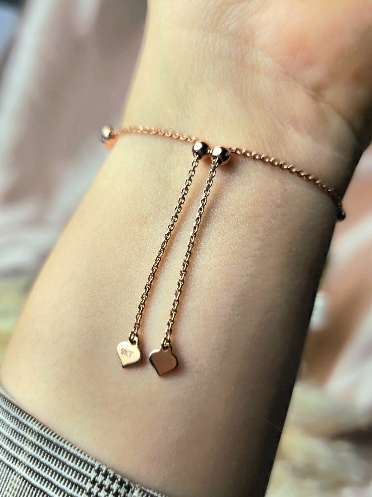 New Solid 9ct Rose Gold Bracelet Ball Beaded Expandable Balls 4mm Adjustable