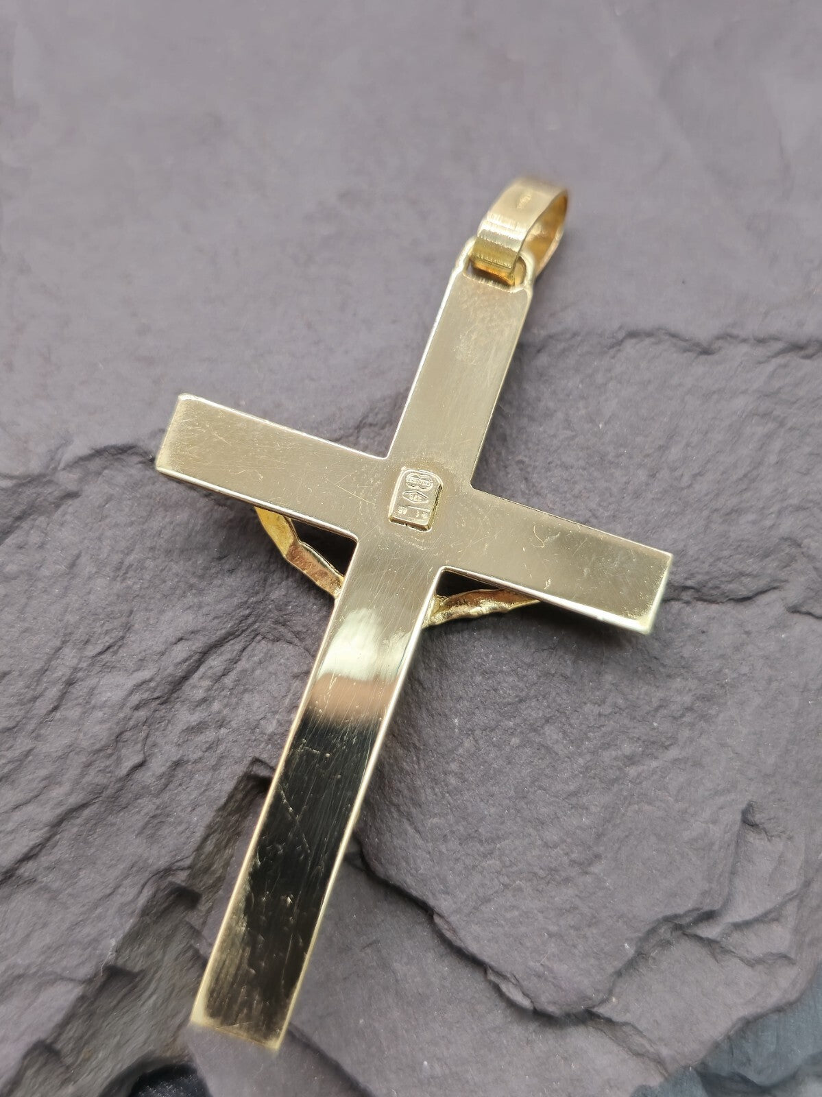 New Solid 9ct Yellow Gold Square Cross with Jesus Pendant 50mm x 30mm Hallmarked