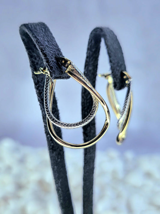 New 9ct Solid Yellow/White Gold Double Twisted Hoop Earrings Creole Hoops 25mm