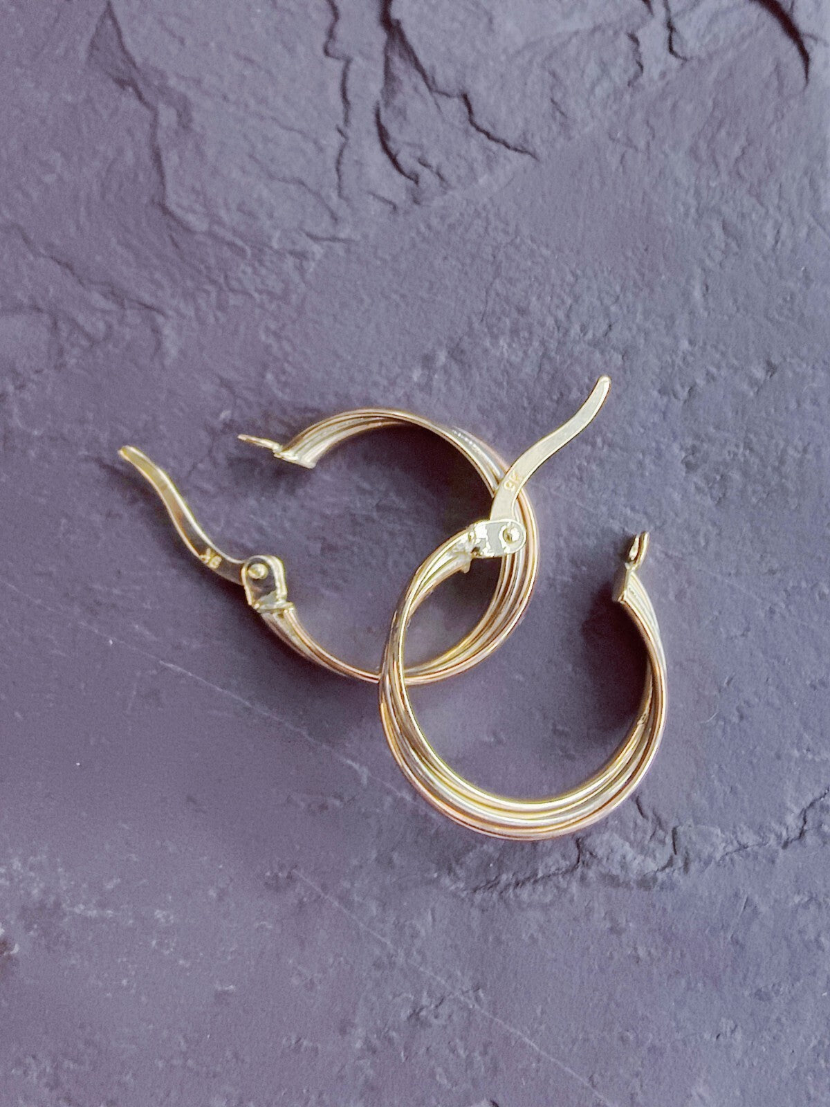 9ct Solid Multicolour Gold Hoop Earrings Gold. Hoops 17mm Small Gold Hoops