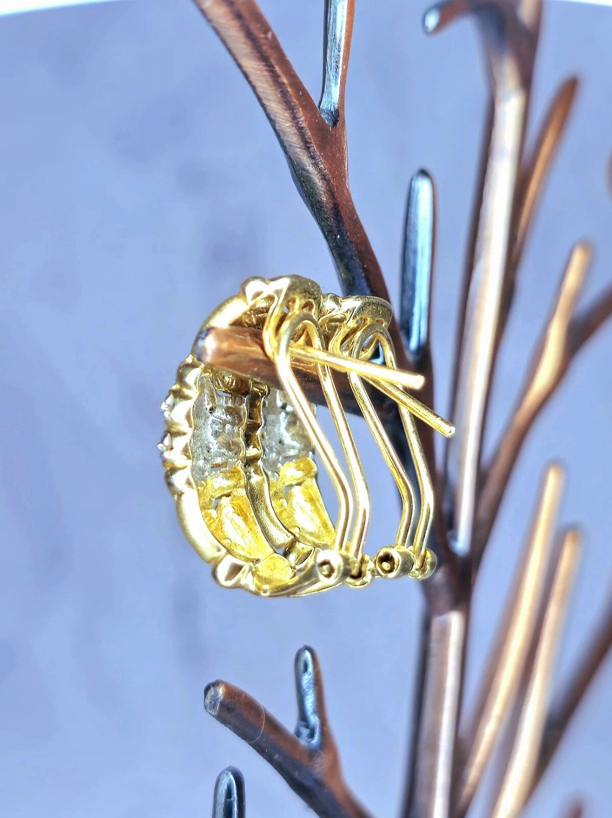 Solid 14k Yellow Gold Jewellery Set of Diamond Ring and Earrings Omega Clasp Mat