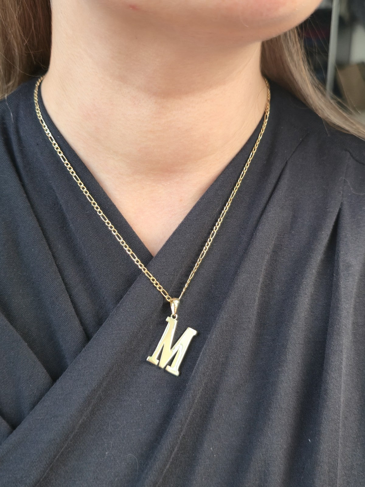 New 9K Yellow Gold Initial M Pendant Personalised 36mm Long Big Loop Hallmarked