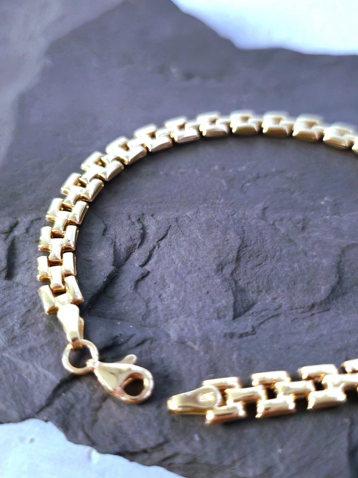 New Solid 9ct Rose Gold Brick link Bracelet Watch link Unisex 5mm Wide 7.5''