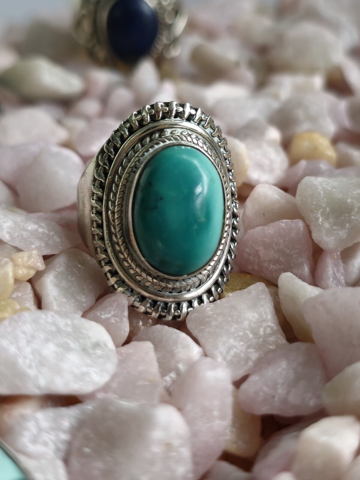 Vintage Like Sterling Silver Dress Cocktail Ring with Cabochon Turquoise size N+