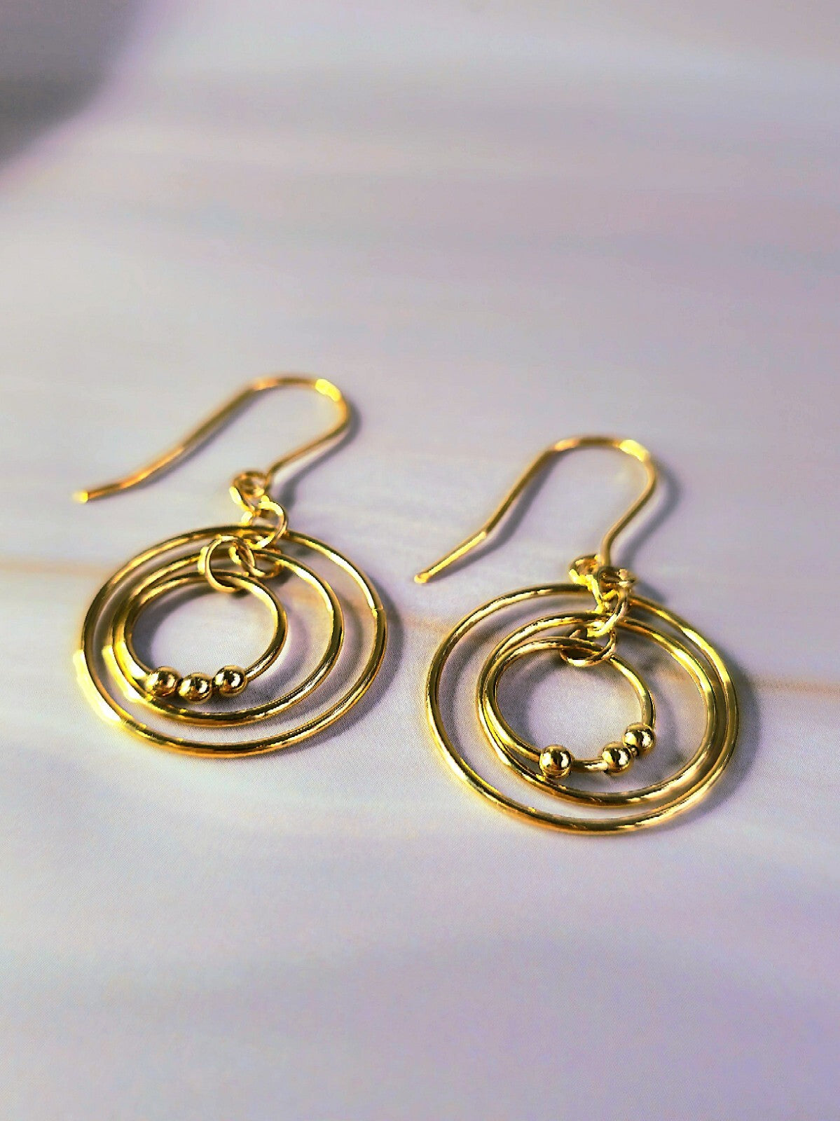 New Solid 9ct Yellow Gold Multi Circle Moving Dangling 3D Drop Earrings Hook