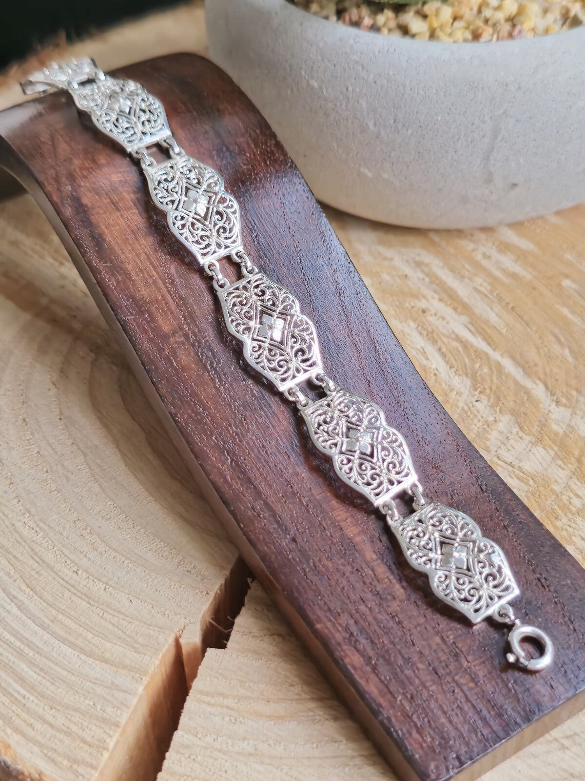 925 Sterling Silver Fancy Decor Bracelet Wide 14mm 7inch/18cm Hallmarked