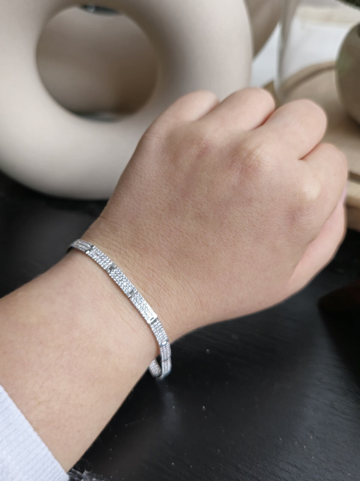 New Iced/Loaded Solid 9ct White Gold BRACELET 7.5inch C/Z Pave Hallmarked