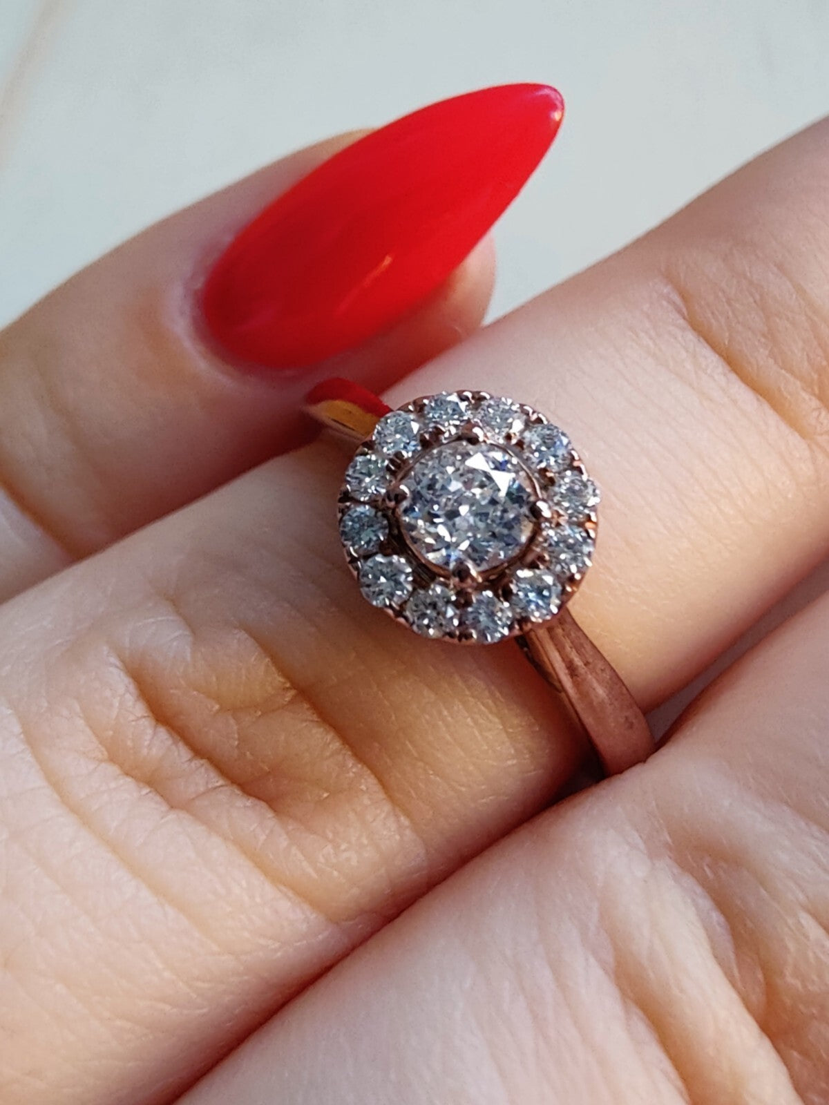 Certified 18ct Rose Gold 0.5ct Diamond Cluster Engagement Ring Flower Size J