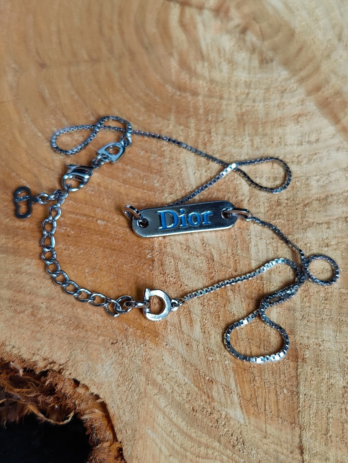 Dior Necklace Blue Logo Silver Tag Monogram Discontinued Rare Vintage