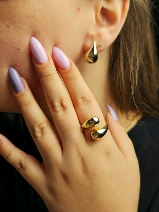 Solid 9k Yellow Gold Set of Pendant and Earrings Bottega Fashion Popped Drop