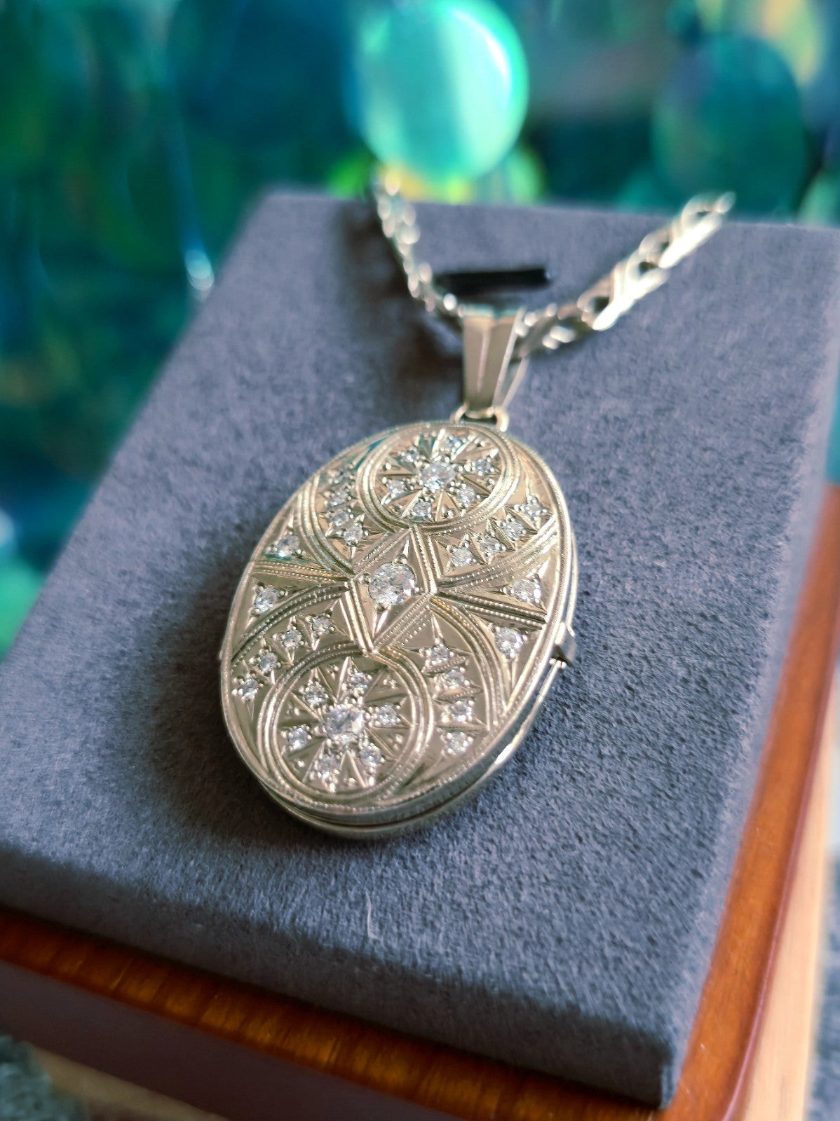 Big 14k White Gold Diamond Locket Necklace Pendant Holy Mary Christening Gift