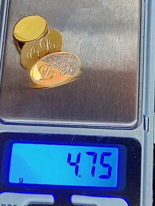 Vintage 9ct Solid Yellow Gold Classic Oval Cufflinks Engraved G.Z 4.75gram Chain