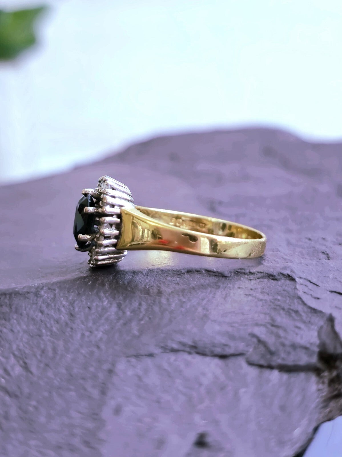 18ct Yellow Gold Sapphire/Diamond Ring Engagement Cocktail Diana Style size P+