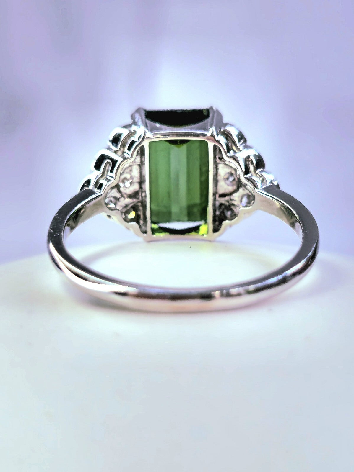 Stunning 18ct White Gold Tourmaline/Diamond Dress Ring Cocktail size R Hallmark
