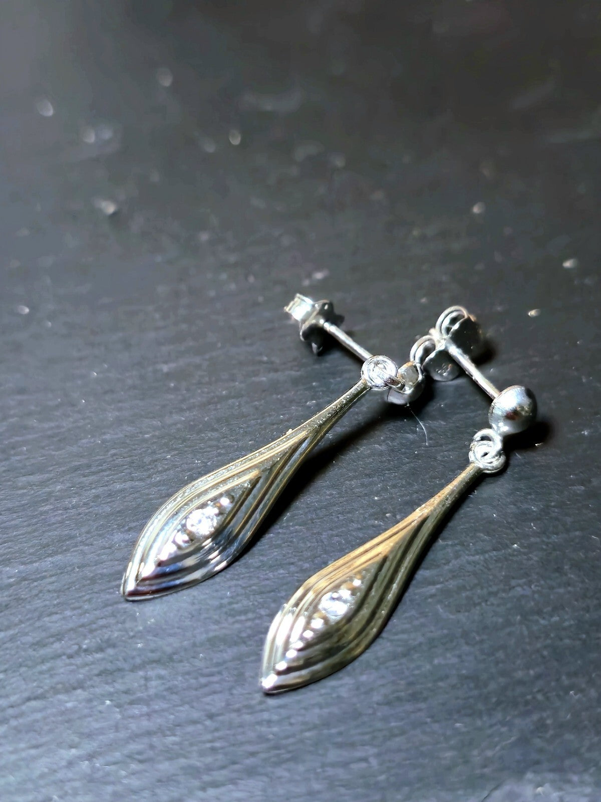 New 9ct White Gold Drop Dangling Earrings with CZ Butterfly Hallmarked Elegant