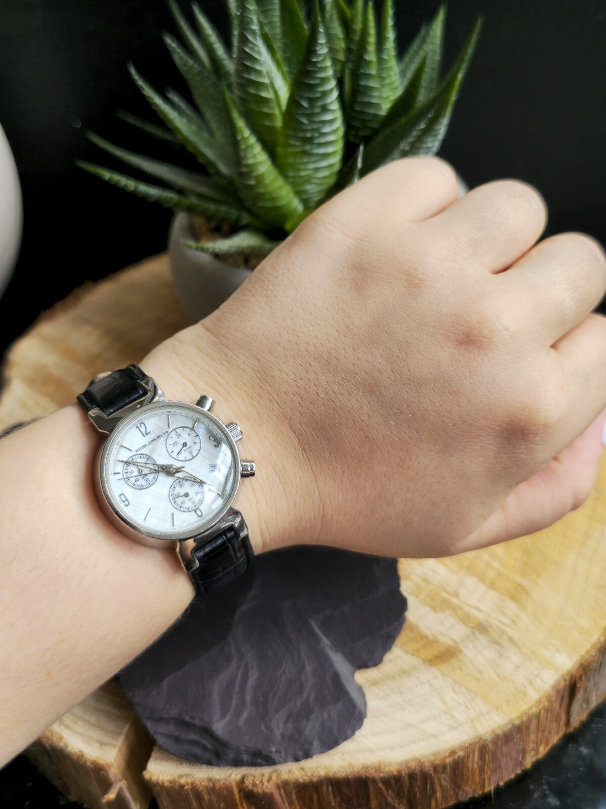 Beautiful Rocha John Rocha Watch Mother of Pearl Dial Leather Strap Chronograph